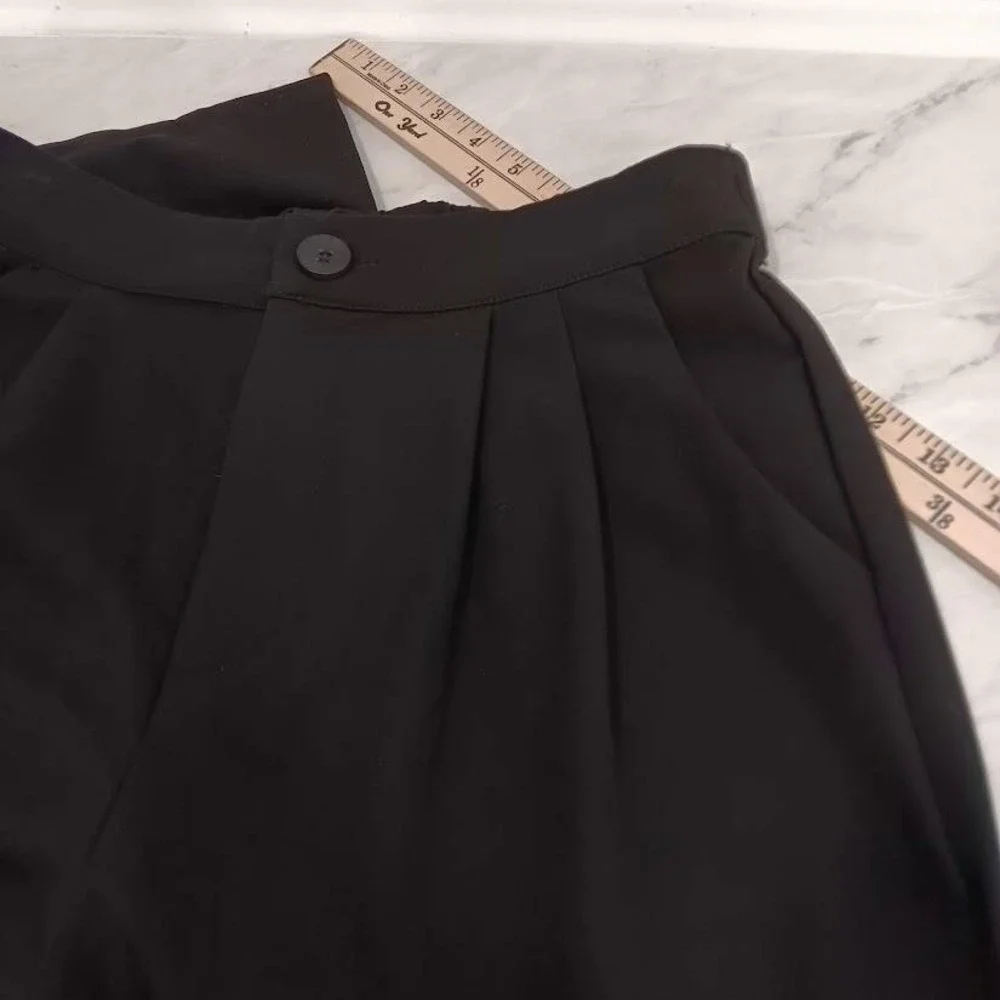 Tapered Dress Pants Womens Small Black Pleated Crepe Elastic Waist‎ Button Hem